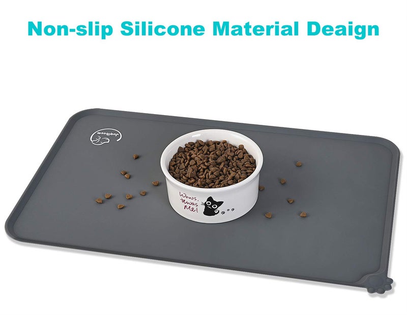 Juqiboom Silicone Waterproof Dog Cat Pet Feeding Mats, Non Slip, Easy Clean Pet Dog Cat Bowl Mats Placemat (18.5" x 11.5") Grey - Image 5